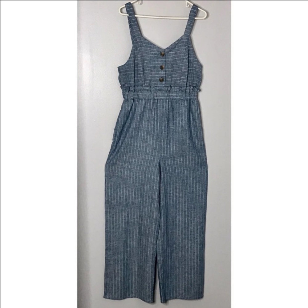 Romeo + Juliette Couture Linen Blend Jumpsuit Size Small Blue/Ivory NWT - Picture 4 of 13